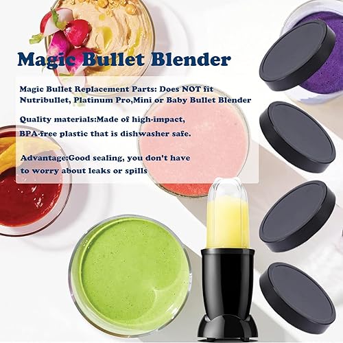Miniatura 3 de 4 tapas planas, piezas de repuesto para licuadora Magic Bala, compatible con tazas Magic Bullet de 250 W, tapa de plástico negra con taza de 8 onzas