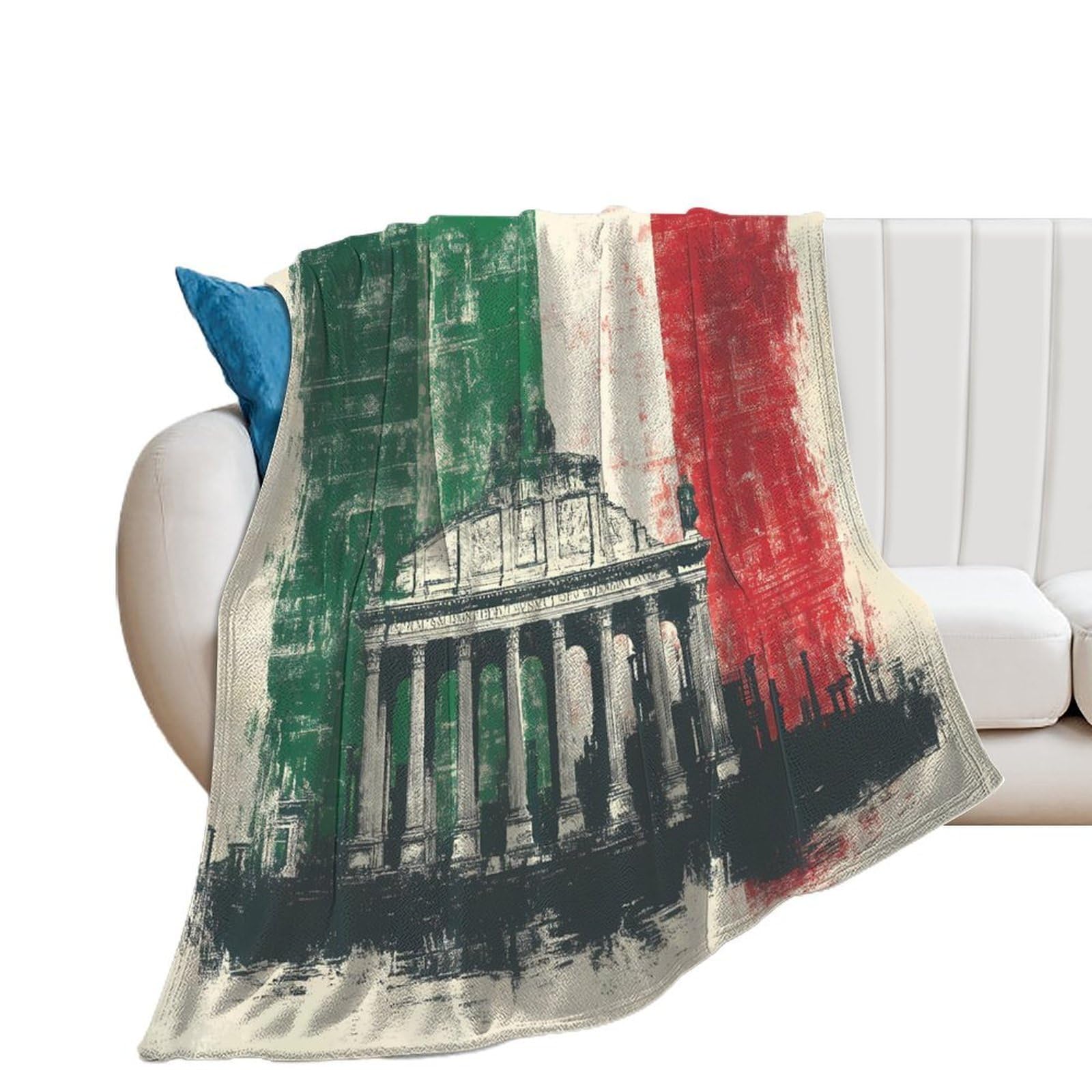Coperta morbida in flanella con bandiera italiana, comoda, da viaggio, leggera, calda coperta in peluche