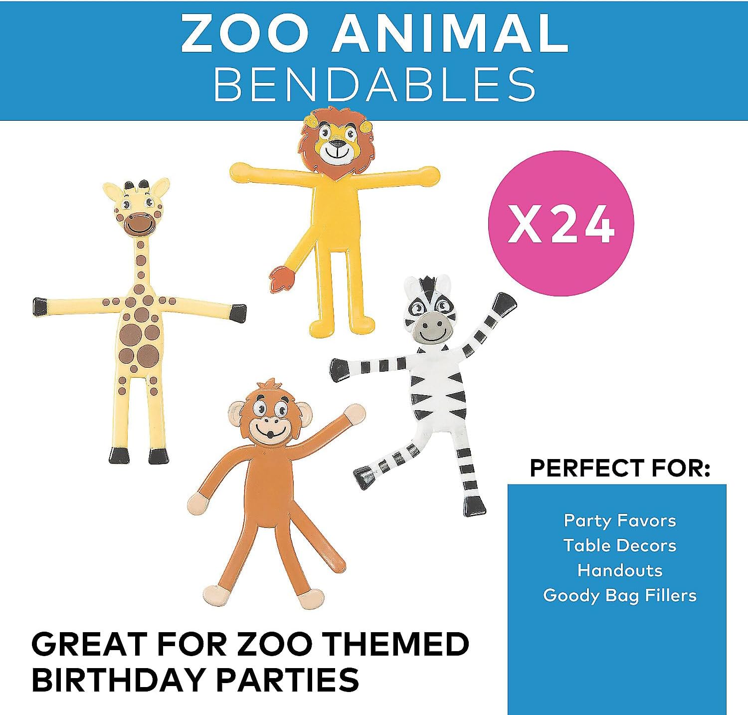 Fun Express - Zoo Animal Bendable - Toys - Character Toys - Bendables - 24 Pieces