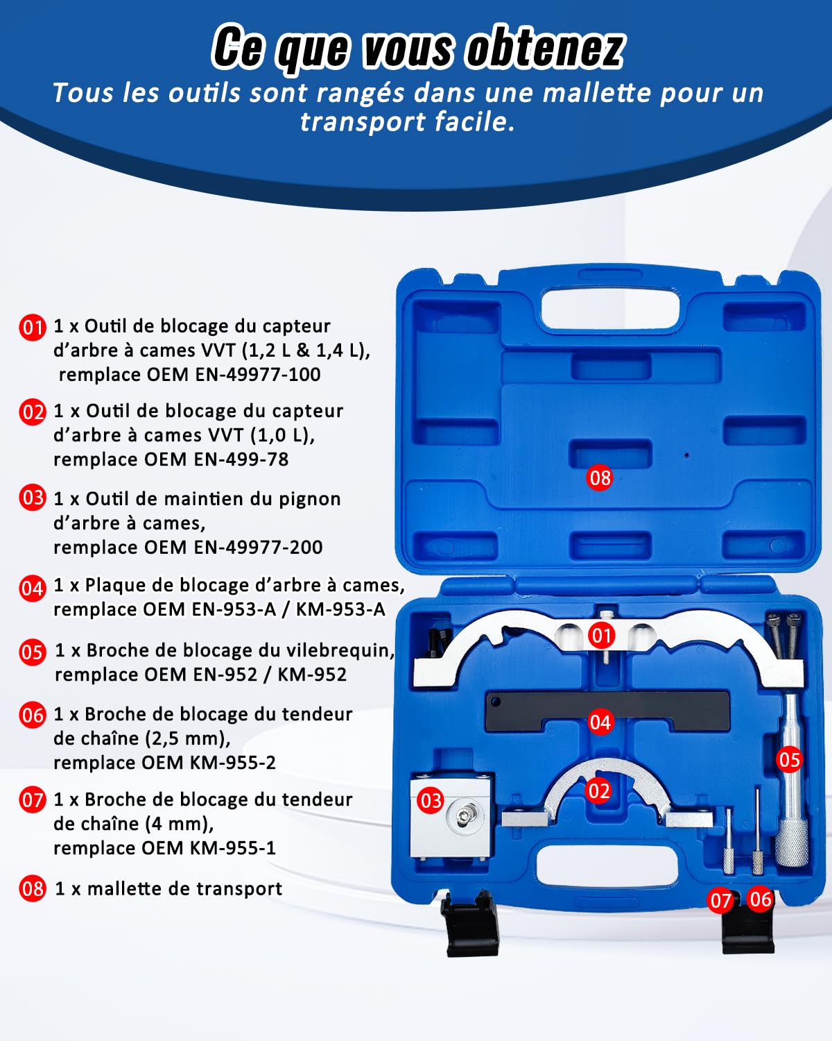 Kit de Calage Distribution, Outils de Calage d’Arbre à cames compatibles avec Chevrolet Opel Vauxhall 1.2, 1.4, remplace OEM EN-49977-100, EN-49977-200, EN-499-78, EN-953-A, EN-952