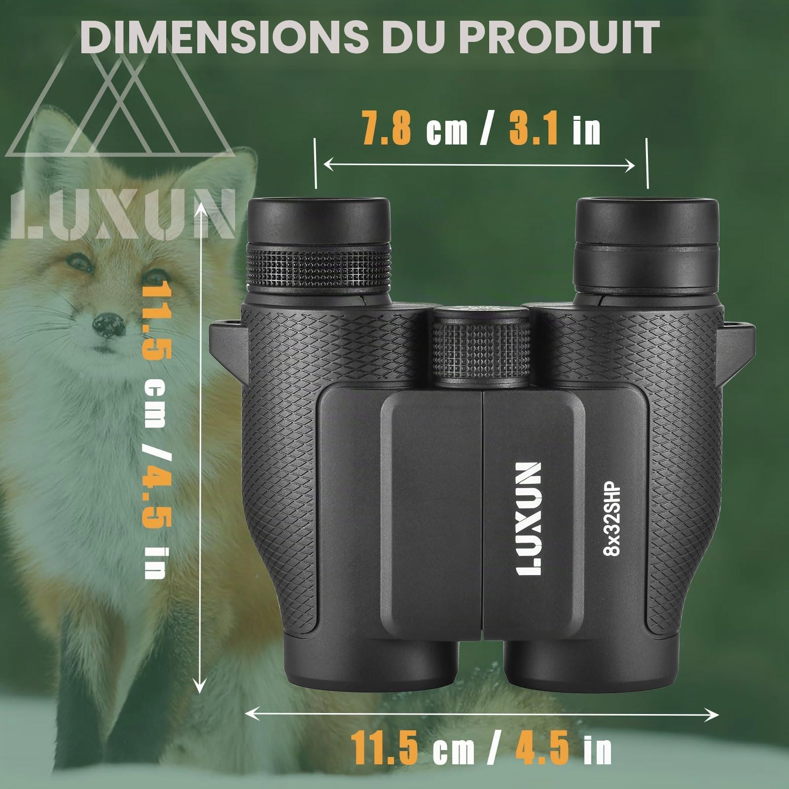 LUXUN Jumelles compactes 8 x 32 pour adulte - Pour la chasse - Grand oculaire - Ultrasharp - Pour observation des oiseaux - Noir