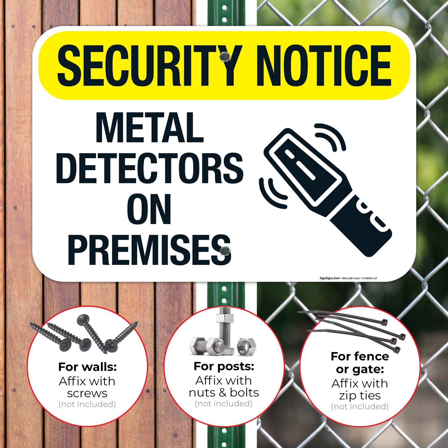 Metal Detectors On Premises Sign, 12x18 Inches, Rust Free .063 Aluminum, Fade Resistant, Made in USA