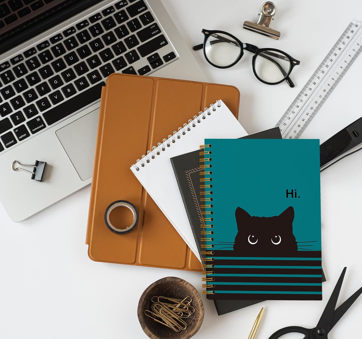 OXW Funny Cat Notebook Journal, Gifts for Cat Lovers, Cat Notepad, Cat Office Supplies, Cat Stationary, Cat Sticky Notes, Turquoise Hardcover Spiral Notebook 5.5 x 8.3 image 5