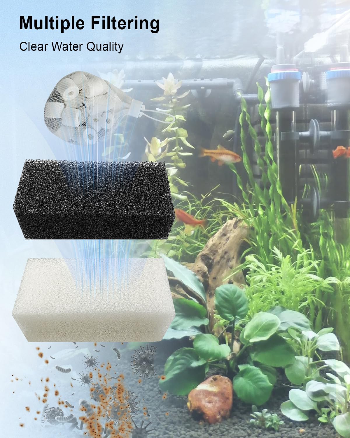 OCHIKI Aquarium Tank Filter Maintenance Kit for 20 to 50 Gallon Aquariums, 4 Sets Fish Tank Filter Ceramic Rings & Carbon Filter & Foam Filter & Filter Bags