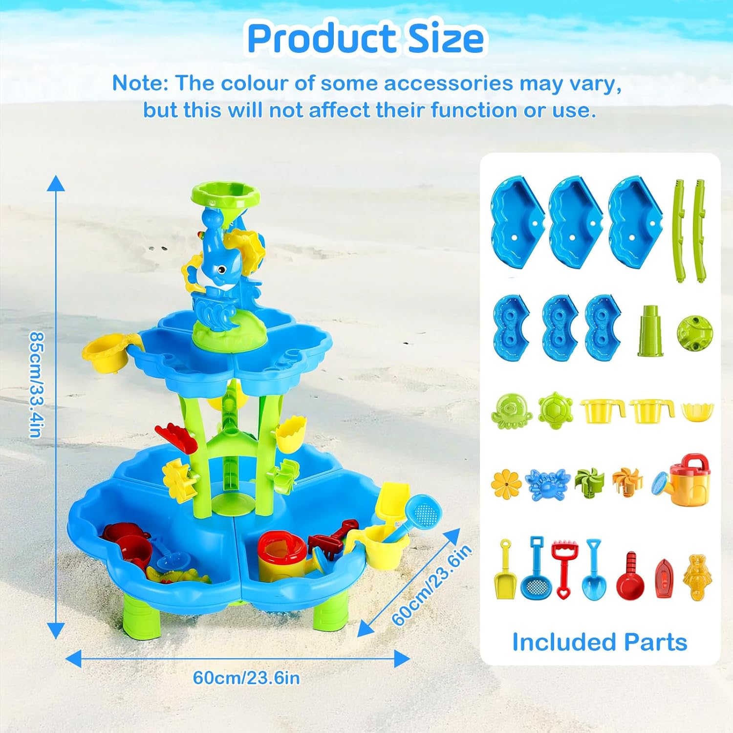 MoKo Water Table for Toddler 3+, 3-Tier Water Table for Kids Ages 4-8 for Outdoors Play, Kids Water and Sand Activity Sensory Playset, Sensory Table for Summer Beach Backyard, Blue-Green Dolphins