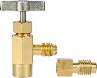 Aupoko R134A Can Tap Refrigerant Dispenser with Tank Adapter, 1/4’’ Male Port Screw Safety Check Valve Bottle Opener, 1/4’’ Female to 1/2’’Male Adapter for Air Conditioner Manifold Freon Charging Hose