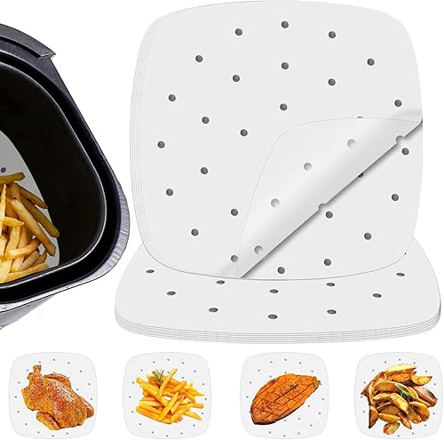 Numola - Papel pergamino perforado para freidoras de aire, 100 piezas de papel cuadrado de bambú compatible con Philips, Cozyna, Secura, NuWave,