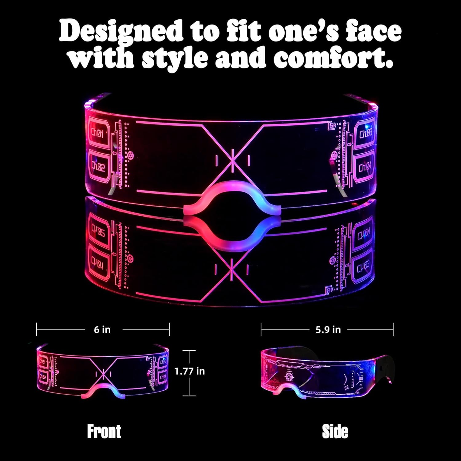 2 Pairs LED Light Up Glass For Holiday Party LED Glasses For Adult Futuristic Sunglasses Cosplay Costume Festival Accessories Multi Color Neon Glasses,Gifts(Fashion style) - Image 6
