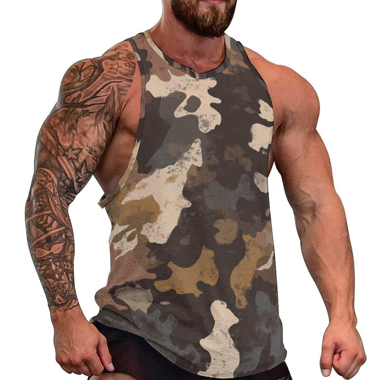 Trendy Men Tank Tops Pattern Print Relaxed Fit Sleeveless T-Shirt Summer Lightweight Quick Dry Gym Basic Tees