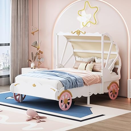 MERITLINE Twin Princess Carriage Bed Frame for Kids: A Dreamy Ride to Slumber