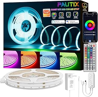 PAUTIX COB LED Streifen RGB 10M,Dimmbares 24V RGB LED Strip Light Selbstklebend,WIFI Funktioniert mit Alexa/Google Assistant/Tuya Farbe Wechselndes LED Band für Spielzimmer,Party DIY Dekoration
