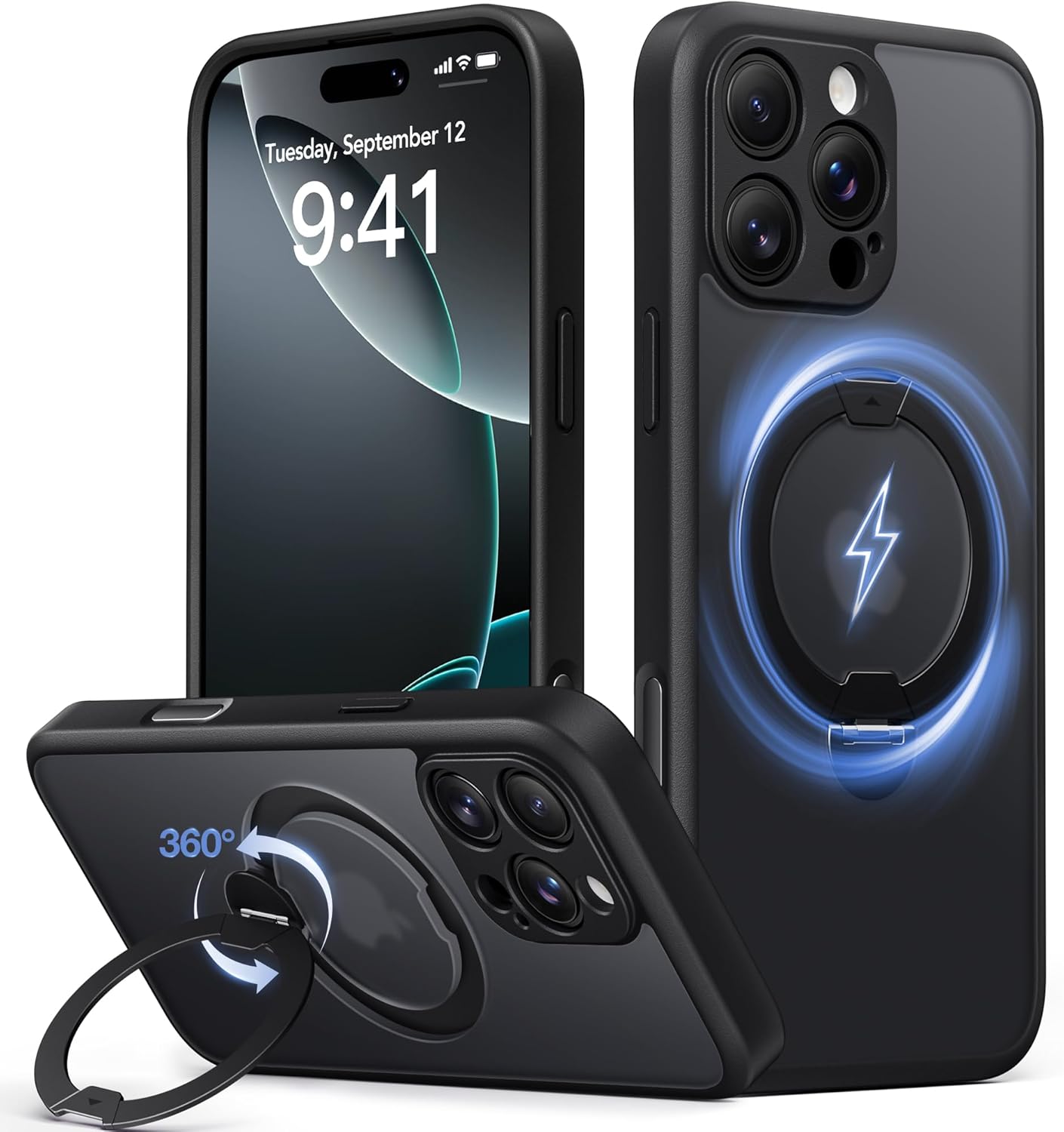 Magnetic for iPhone 16 Pro Max Case, [Unbreakable & Stable Stand] [Compatible with MagSafe] [Military-Grade Protection] Slim Translucent Matte Shockproof Phone Cover, Black