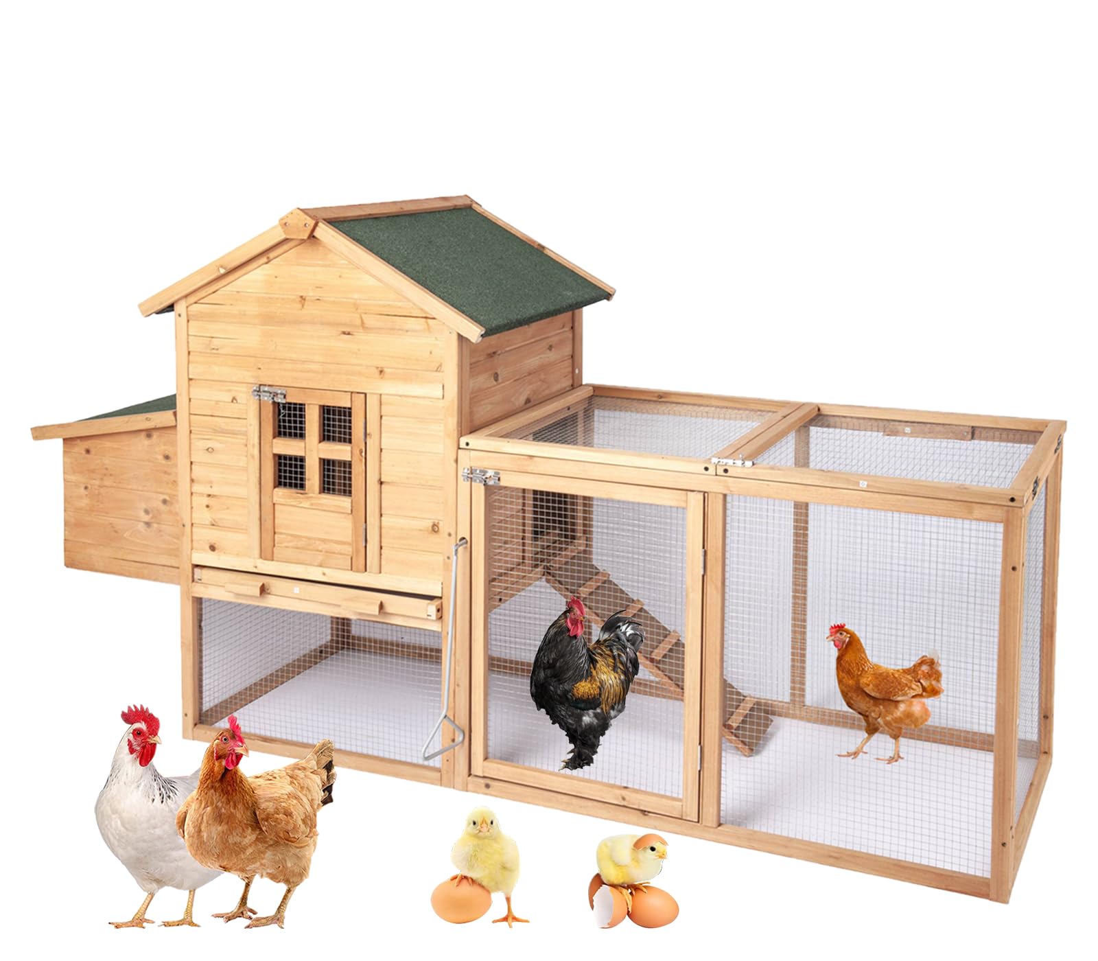 Poulailler étanche 2 à 3 poules avec grand nichoir et enclos en bois 203cm
