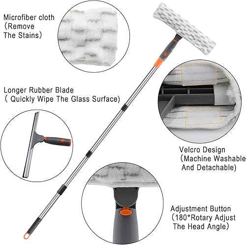 Miniatura 6 de BITOPE - Escobilla 2 en 1 para herramienta de limpieza de ventanas, herramienta de limpieza de ventanas de mango largo con poste de extensión de