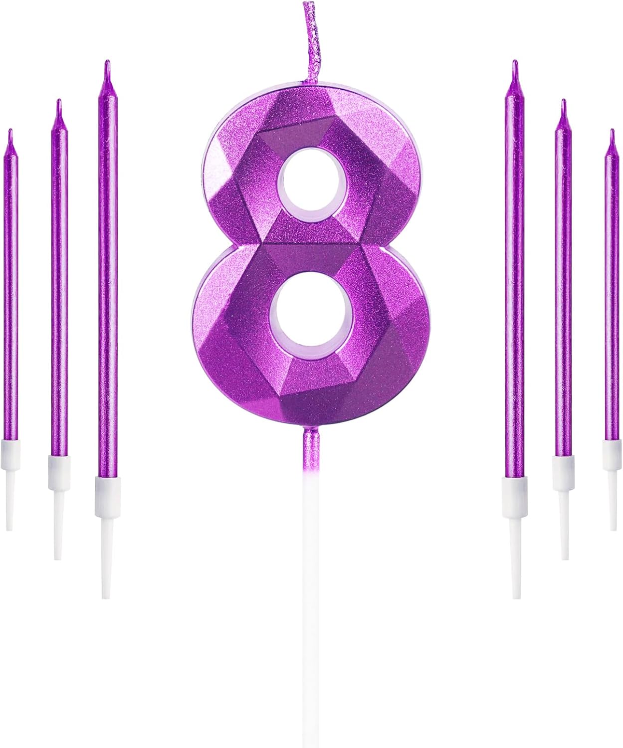 Purple Birthday Candles Number 8 Candle with 6pcs Long