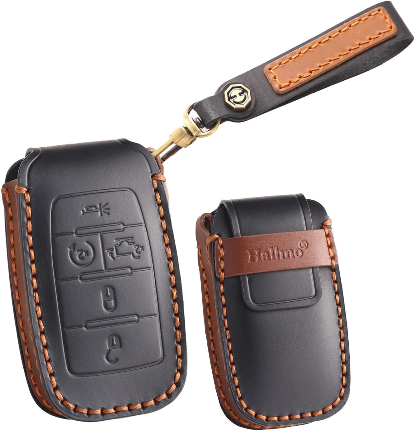 SANRILY Customized Text Holder Keychain Handmade Leather 5 Button Key Fob Cover Compatible with Dodge RAM 2500 3500 4500 5500 2019-2025 Keyless Key Case Black