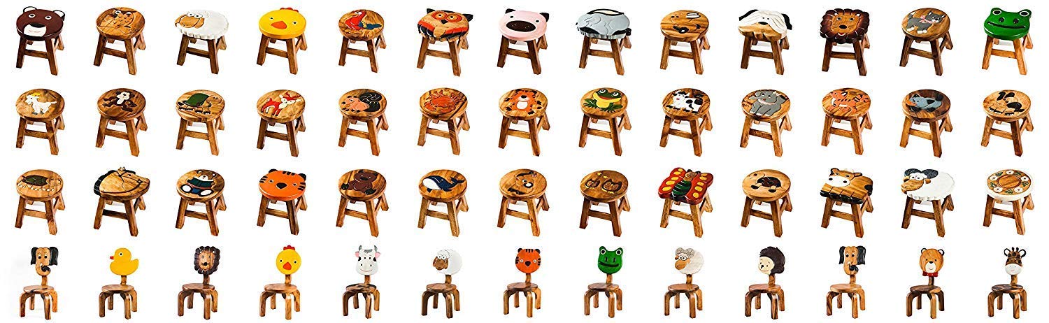 FairEntry Tabouret pour enfant en bois massif avec motif poisson clown - Hauteur d'assise : 25 cm