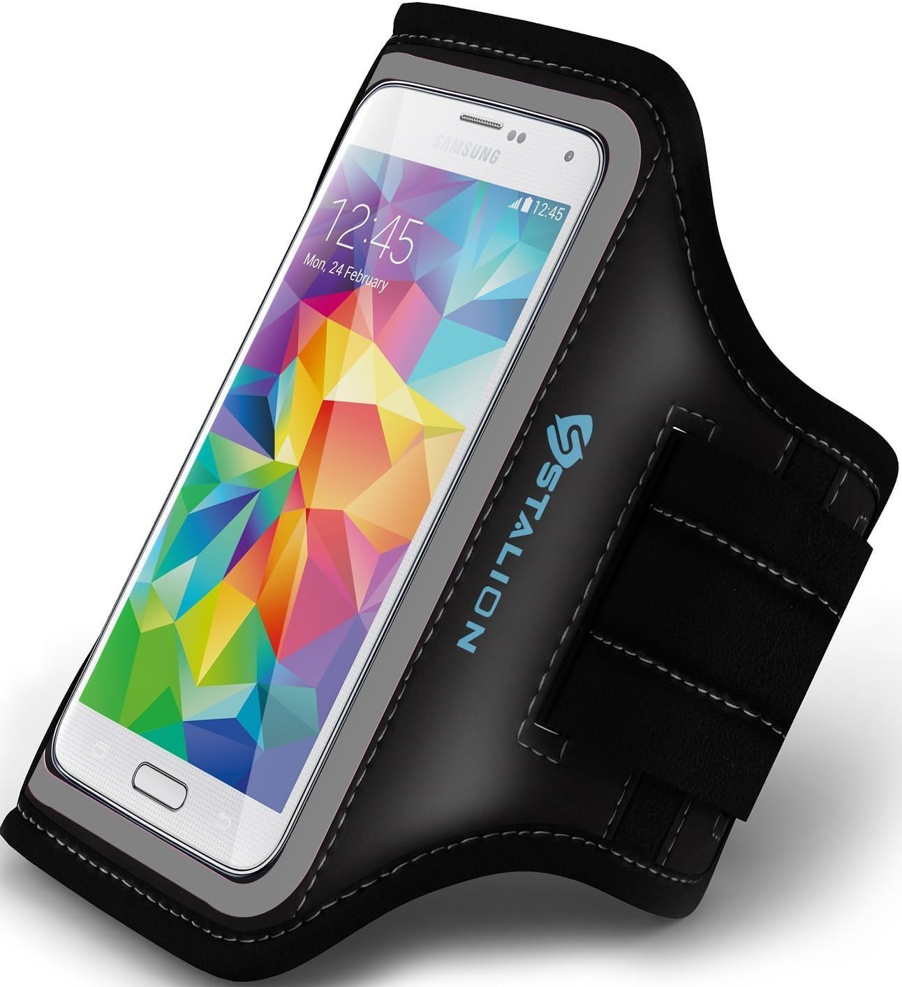 Galaxy S5 Armband: Stalion® Sports Running & Exercise Gym Sportband (Jet Black) Water Resistant + Sweat Proof (Samsung Galaxy S5 Active & S5 Sport)