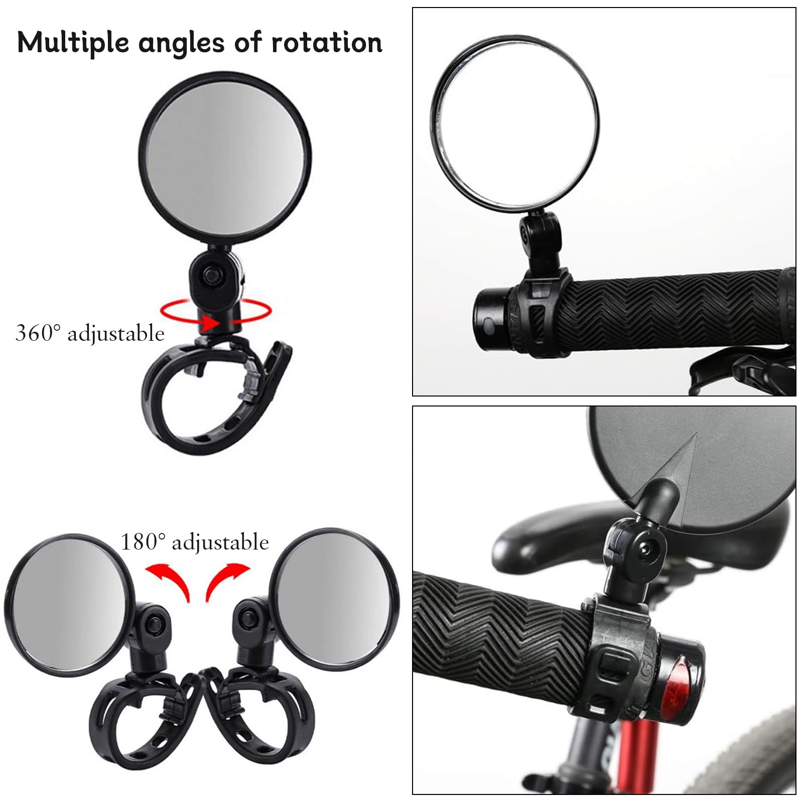 2 Pezzi Specchietto Bici Specchietti Bici Ruotabile a 360°, Specchietti Moto Grandangolo HD, Accessori Regolabile, Specchietti Bicicletta per Biciclette Motociclette (Nero)