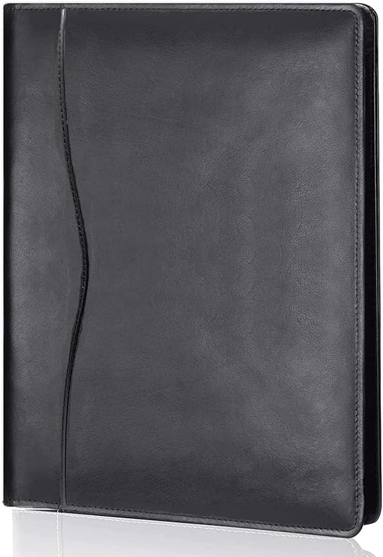 Leather Portfolio Folder Padfolio, Business Padfolio Organizer Document Planner Portfolio Binder Storage Pocket for Legal Pad Holder Paperwork Phone Men Women (Black)