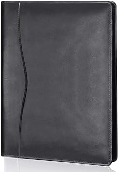 Leather Portfolio Folder Padfolio, Business Padfolio Organizer Document Planner Portfolio Binder Storage Pocket for Legal Pad Holder Paperwork Phone Men Women Black