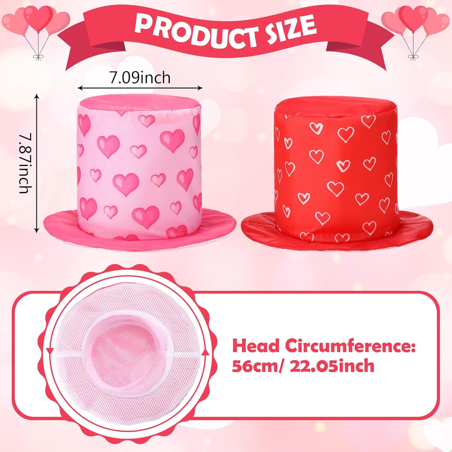 Shyyween 6 Pieces Valentines Top Hats Pink Red Valentine Party Heart Top Hat Costume Accessories for Adult Cosplay Performance Galentines Party Supplies