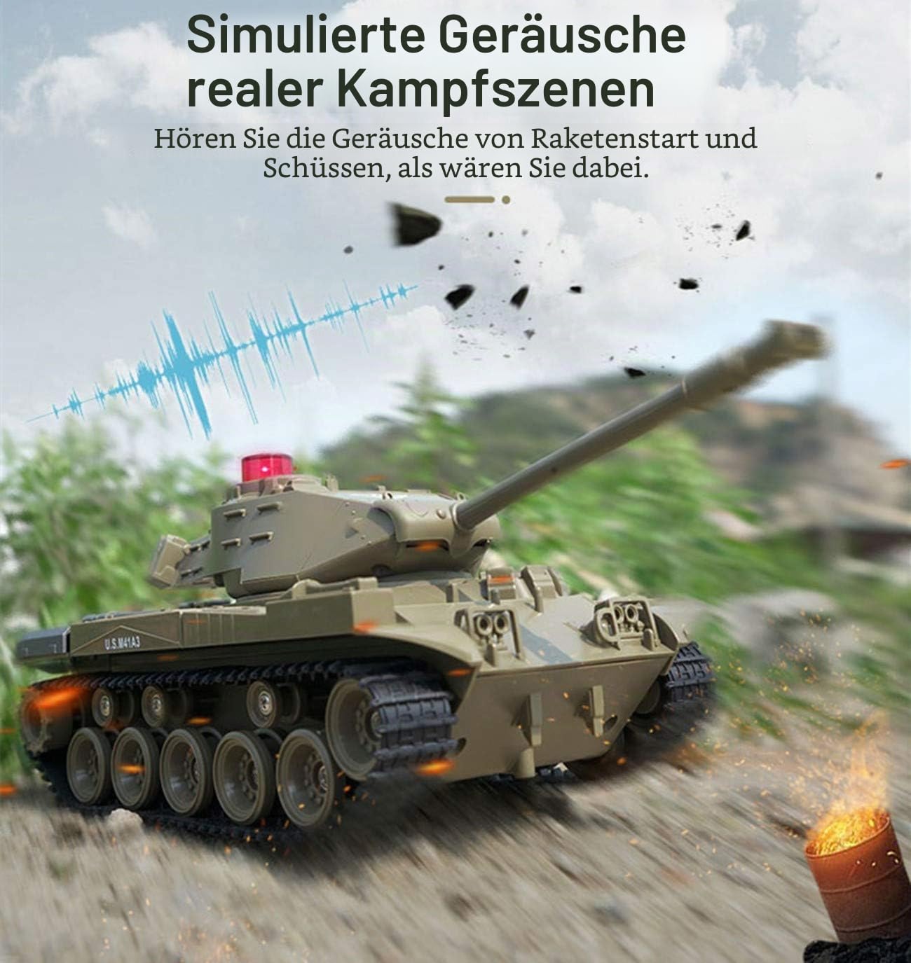 RC Tank Military Truck Vehicle RC Car 2,4 GHz Radio Control Military Combat Tank Toys 270° Rotation Reality Sounds a Good Gift for Boys