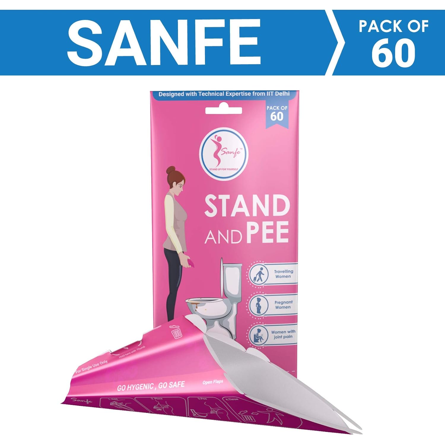 Sanfe Pack of 60 Stand and Pee for Women Sanfe Travel Hygiene Kit