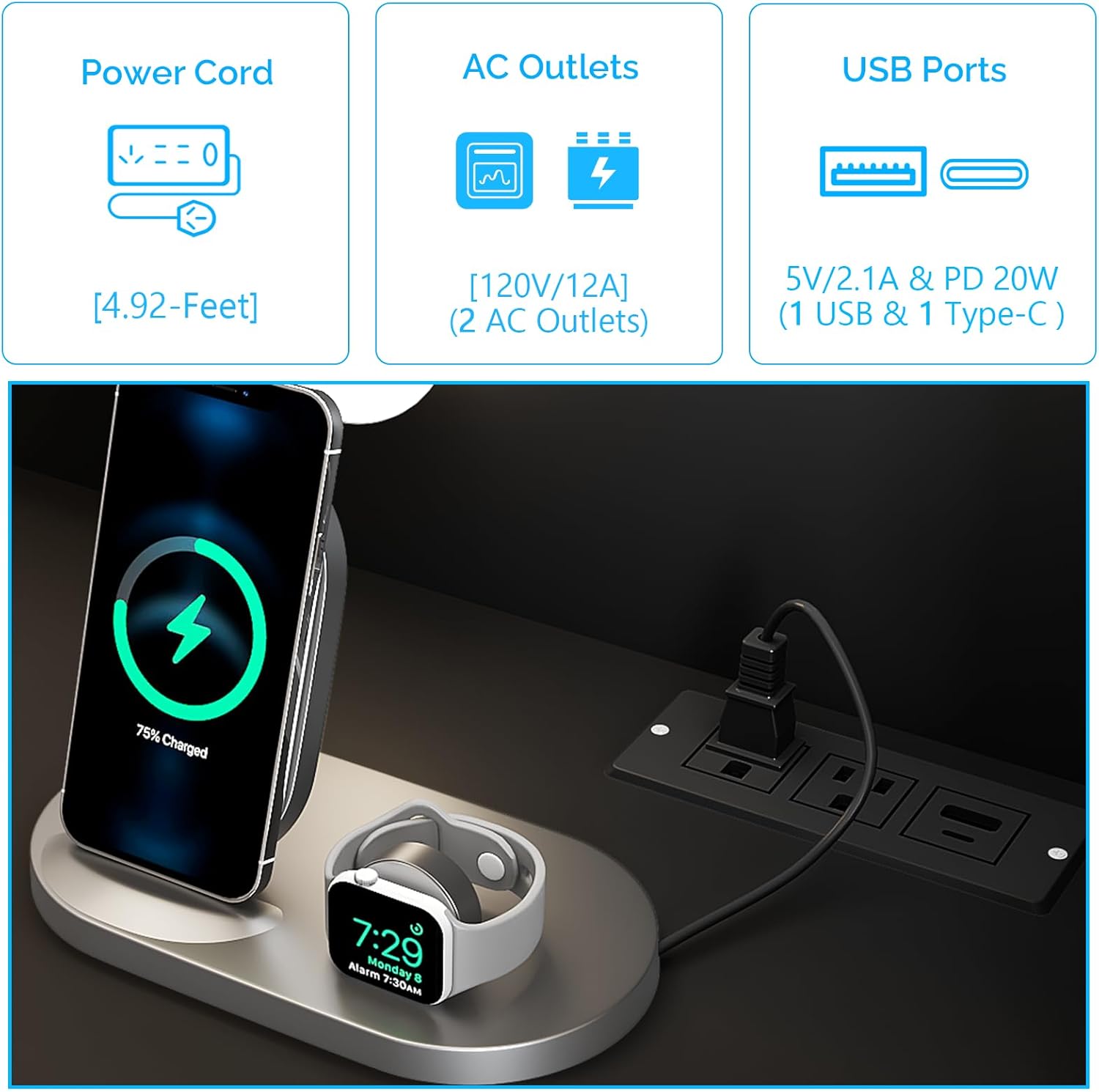 Karl home Fluted Vanity Desk with Mirror and Lights in 3 Modes and Charging Station, Makeup Vanity Table Set with 7 Drawers & Storage Shelves, Dressing Table with Chair for Bedroom, Black