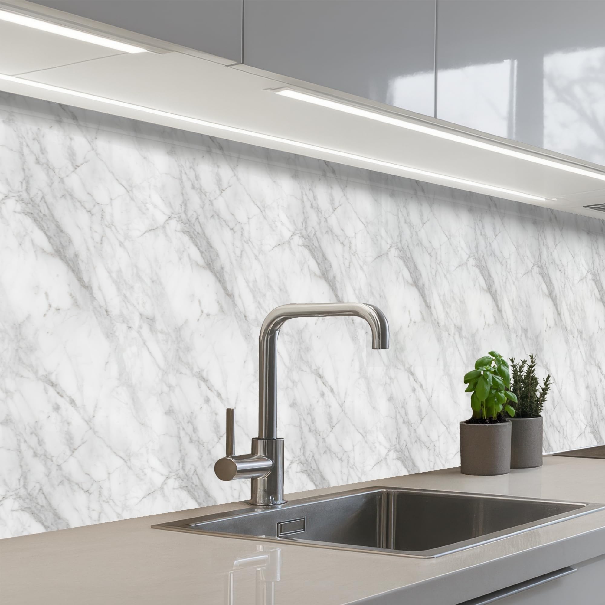 KitchenYeah© Paraschizzi Cucina Adesivo 60x500 cm Pannello Parete Paraspruzzi per Piano Cottura Classico - Marmo - Grigio