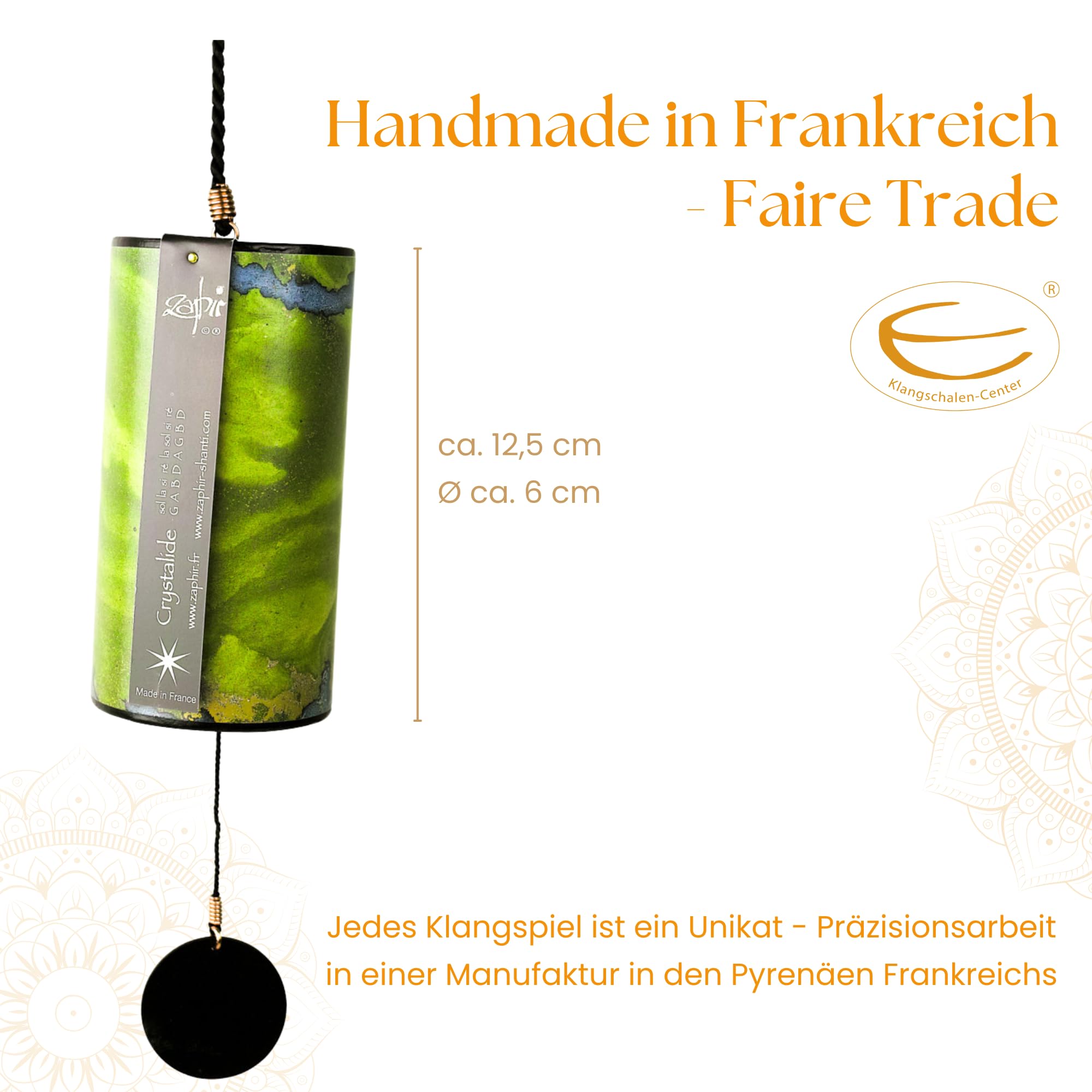 Zaphir Klangspiel Crystalide - Set mit Box für Transport und Aufbewahrung - 8072-L - Windspiel, Länge ca. 12,5 cm, Ø ca. 6 cm