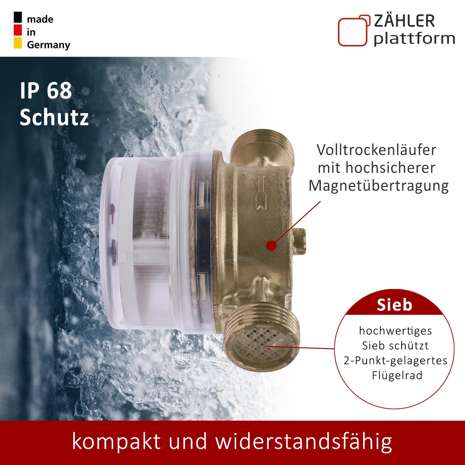 Wasserzähler Garten geeicht 2026 Wasseruhr MADE IN GERMANY Gartenwasserzähler Zapfhahn Qn 1,5 BL 110 mm 3/4 Zoll