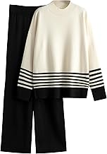 Tanming Women's Lounge Sets 2 Piece Outfits Knitted Pullover Sweater Tops Wide Leg Pants Tracksuit