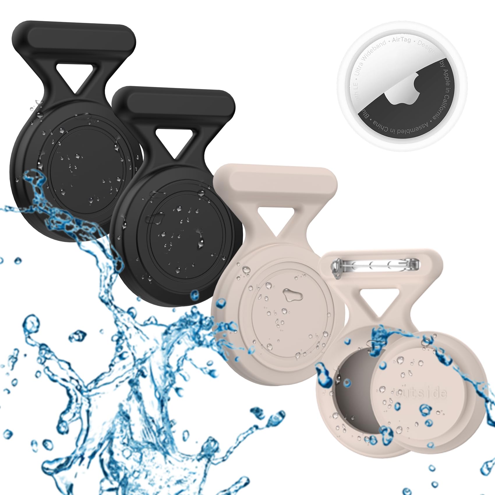 FGERWZ Hidden Airtag Holder for Kids - 4 Pack Apple Air Tag Holder Case Waterproof Soft Silicone, Safety Pin GPS Tracker Hidden Inside Kids Elderly Clothes, Backpack, Shoe or Luggage