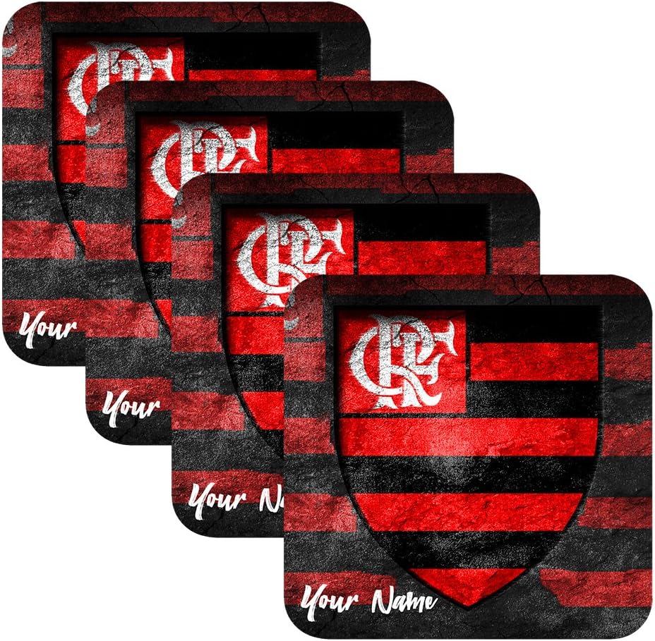 Azty Designs Set of 4 Personalized Custom Wood Coaster Glossy Liga Brasil Futbol Soccer Flamengo