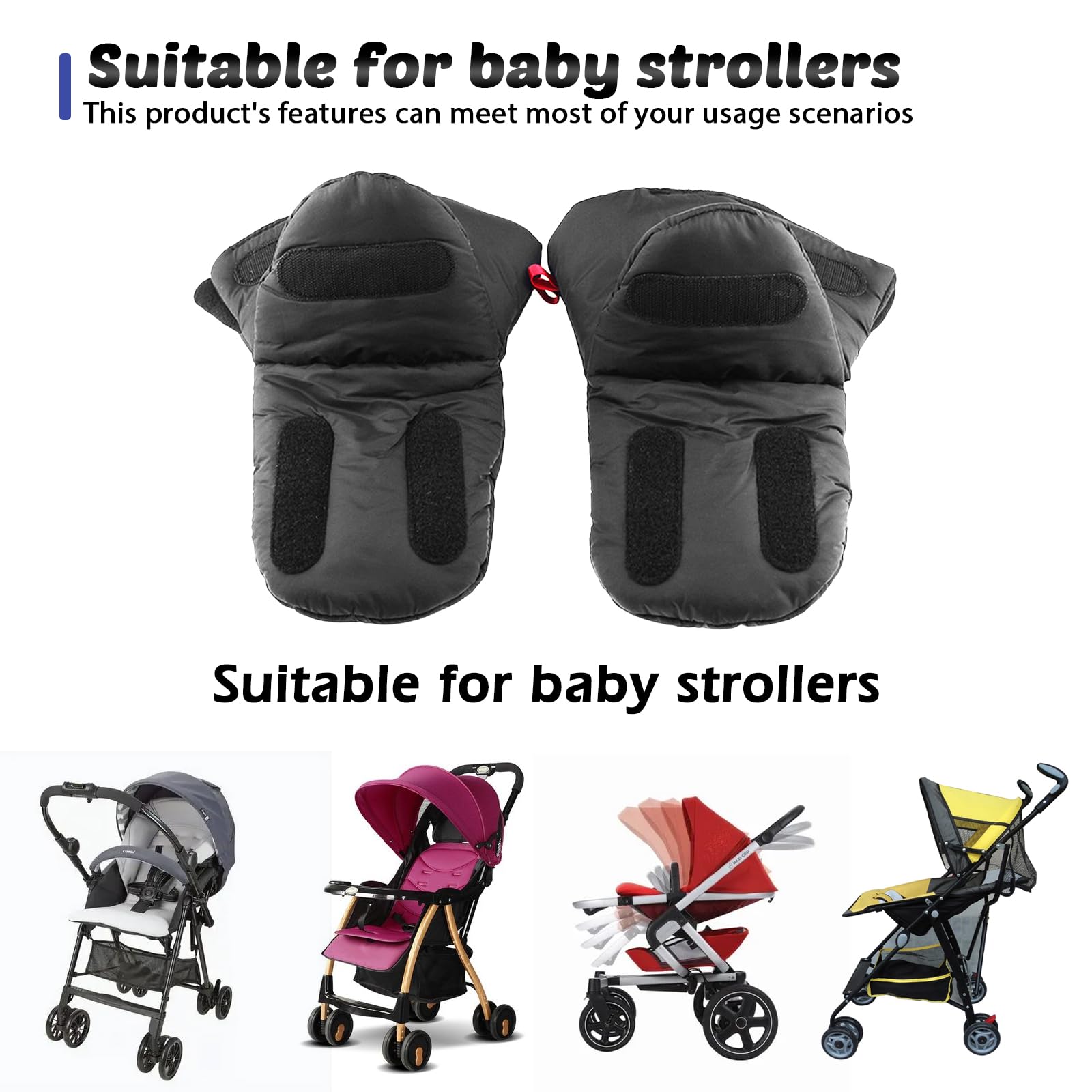 WIYETY Schwarz Handwärmer Kinderwagen: Kinderwagen Handschuhe aus Polyestertaft und Polarfleece, Universaler Größe Handwärmer Kinderwage, Warmer Winddicht Handmuff für Kinderwagen Baby