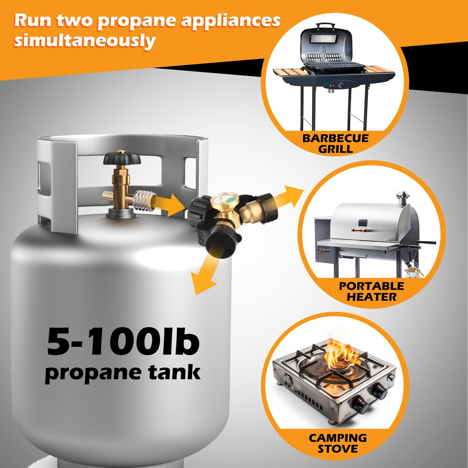 Tandefio 2-drożny adapter rozdzielacza Y na propan Y rozdzielacz adapter ze złączem gazowym LP Gauge adapter do butelki gazowej do butli z propanem 2,3-45 kg grill grill palnik gazowy RV Camper