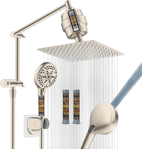 Miniatura 16 de iFealClear Cabezal de ducha filtrado de lluvia de metal, cabezal de ducha de lluvia de alta presión de 10 pulgadas con rociador de mano, lavado