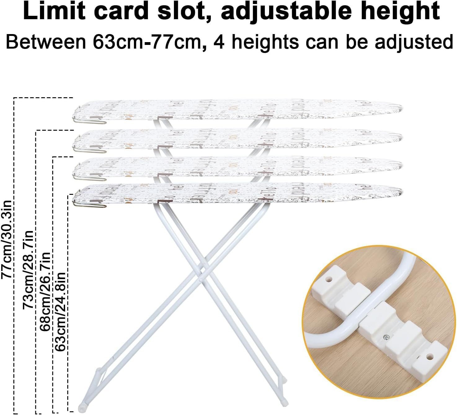 Asse da stiro da 106,7 cm, altezza regolabile, resistente, con poggia ferro e copertura resistente al calore, asse da stiro pieghevole per uso domestico con piedini antiscivolo (A)