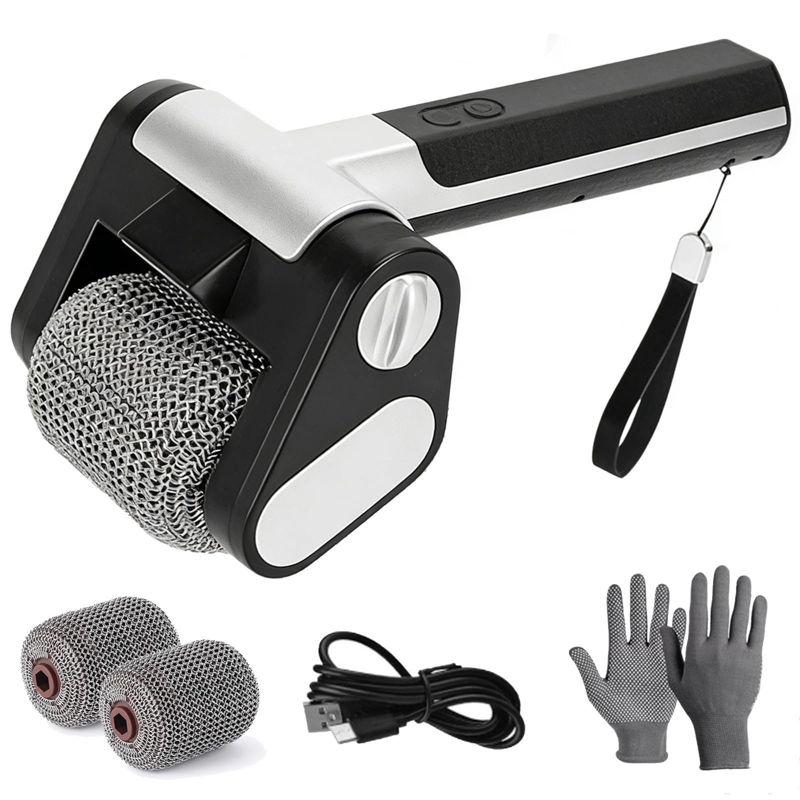 Cepillo eléctrico inalámbrico para parrilla, limpiador de barbacoa con luz LED, rodillo de acero inoxidable de 350 rpm, herramienta recargable sin cerdas para parrillas de carbón de gas al aire libre