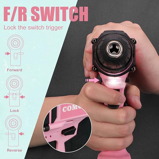 Taladro Inalámbrico COMOWARE 20V Rosa con Maletín y 34 Accesorios miniatura 6