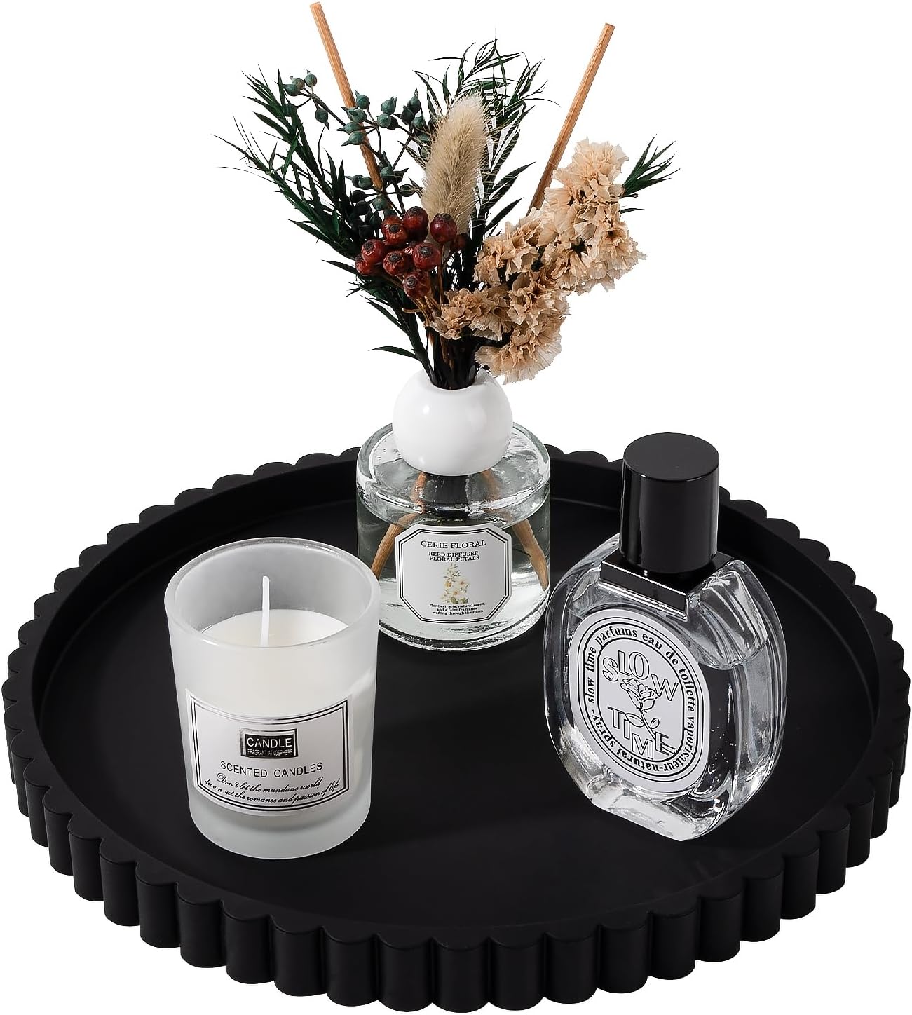 Bandeja Redonda de Baño de Silicona, Organizador de Vanity, 9 Pulgadas, Negro