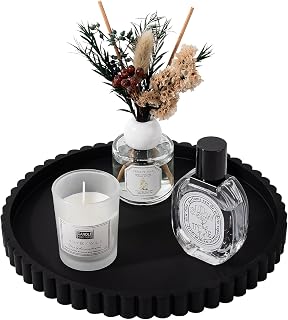 Heagoale 9 Inch Round Silicone Bathroom Tray - Black Vanity Organizer for Perfume, Candles, Soap, Kitchen Counter Decor