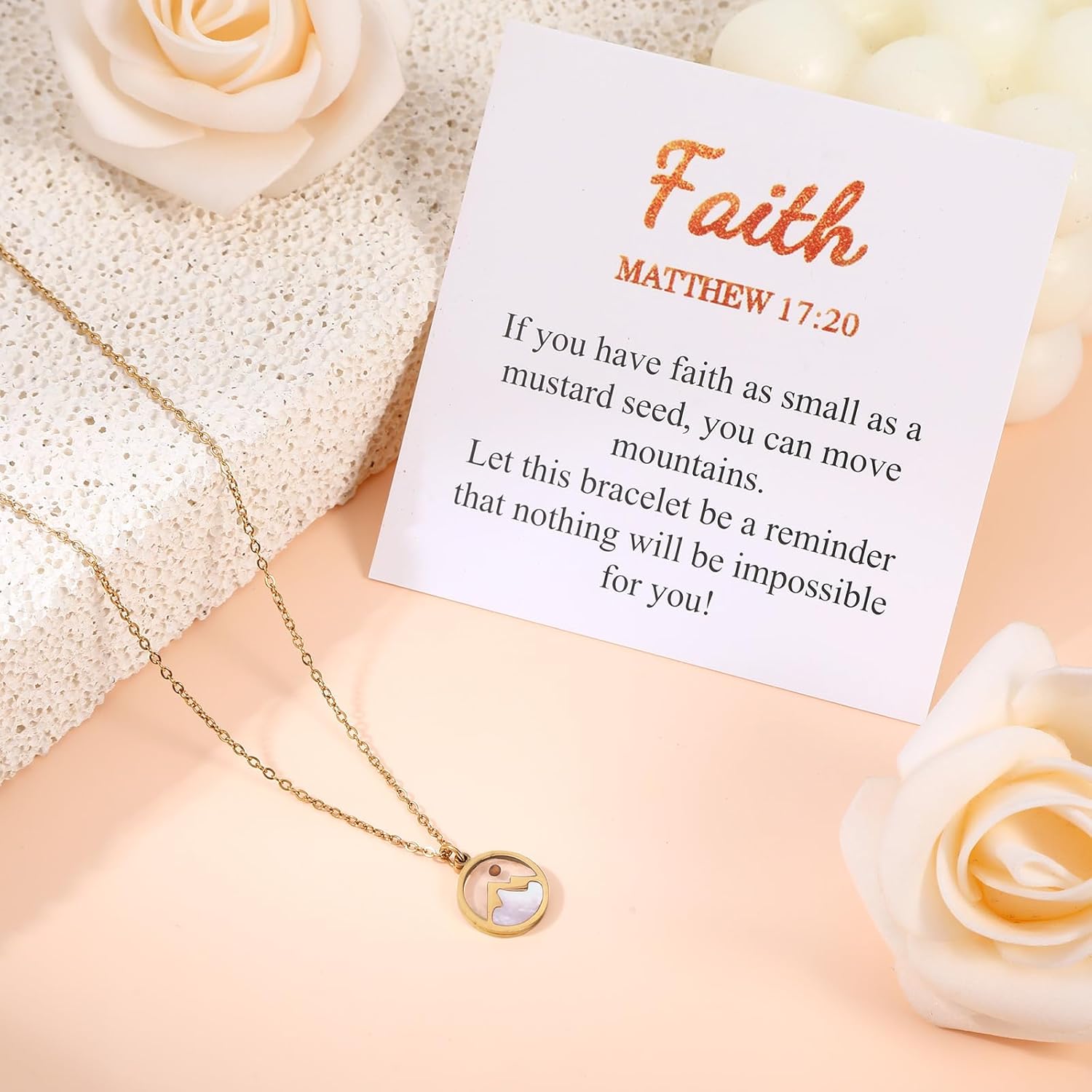 6PCS Mustard Seed Necklace Dainty Gold Plated Christian Jewelry Gifts for Women Move Mountains Charm Mustard Seed Jewelry Stainless Steel Christian Faith Necklace for Women Valentine Birthday Baptism - Image 4