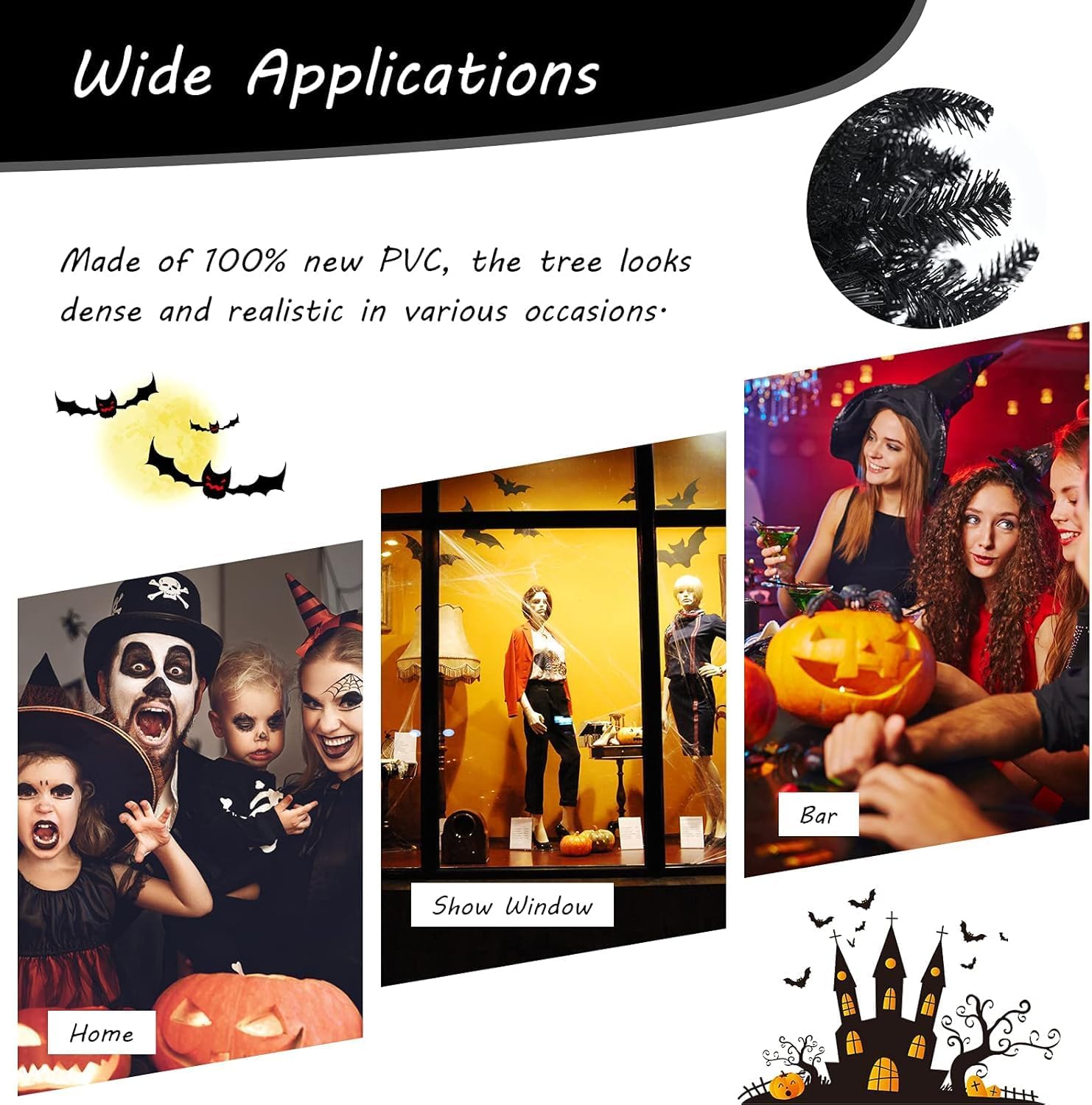 Happygrill 7ft Pre-lit Black Christmas Tree, Artificial Xmas Tree with 500 Purple LED Lights, 1096 Branch Tips & Foldable Metal Stand, Holiday Festival Decoration for Christmas Halloween
