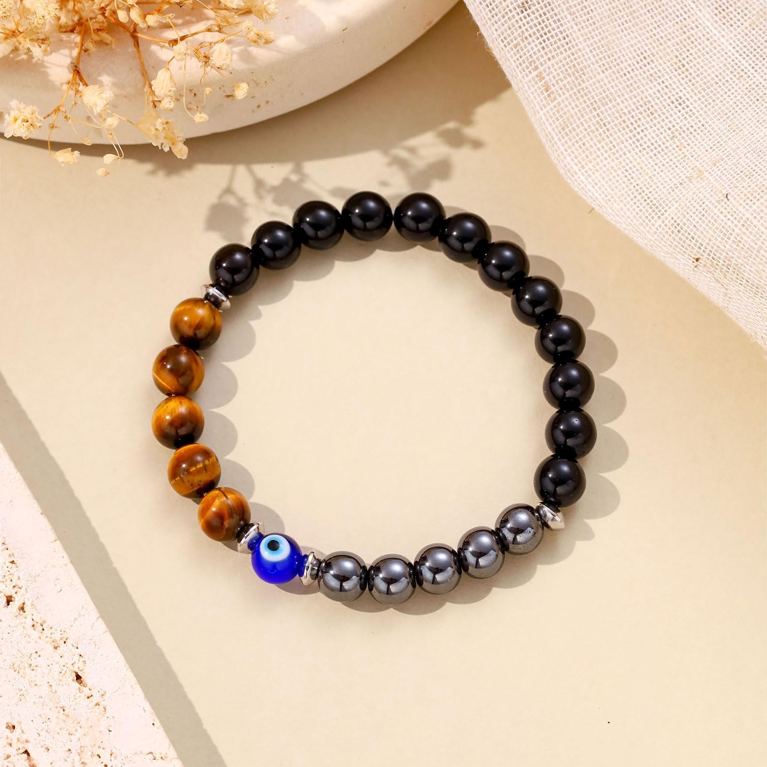 Triple Protection Beaded Bracelet for Men, Natural Stone Birthday Christmas Jewelry for Him Boyfriend Husband - Image 4