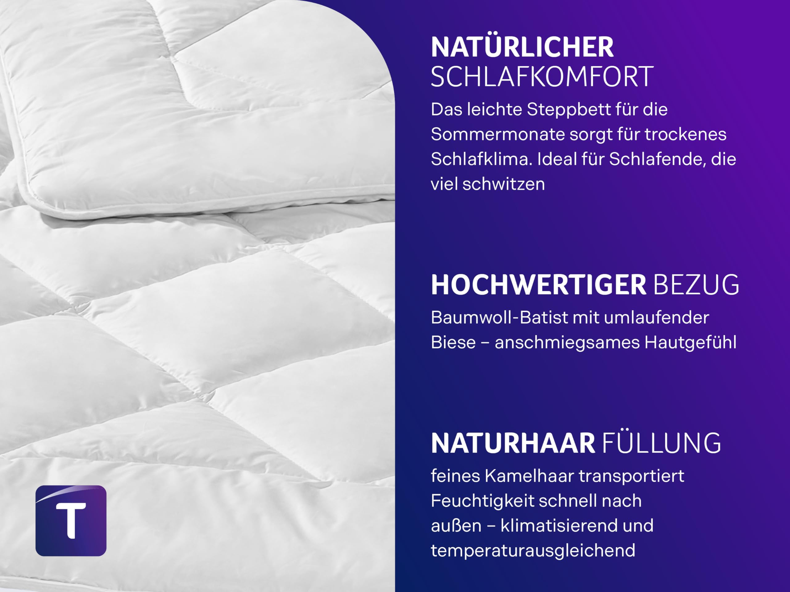 Traumnacht Kamelhaardecke, aus 100% Kamelhaar leichte Sommerdecke, 135 x 200 cm, weiß, Öko-Tex zertifiziert, produziert nach deutschem Qualitätsstandard
