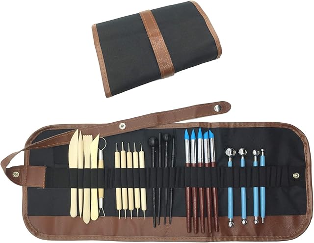 DOITEM Wartoon 24Pack Sculpting Tools with Reusable Pouch for Polymer Clay Pottery Ceramic Art Craft