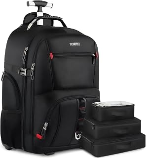 Rolling Backpack, Travel Backpack with Wheels, Carry on Luggage with 3 Travel Luggage Organizers, 17.3 Inch Rolling Laptop Backpack for Travel Work, Luggage Business Bag for Men Women