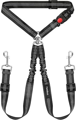 Pawaboo Cinturón de seguridad para perro para automóvil, reposacabezas de cinturón de seguridad de automóvil con doble correa, 360 sin enredos para